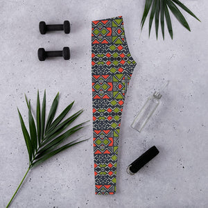 Green Red Bogolan African print Leggings YaYa+Rule