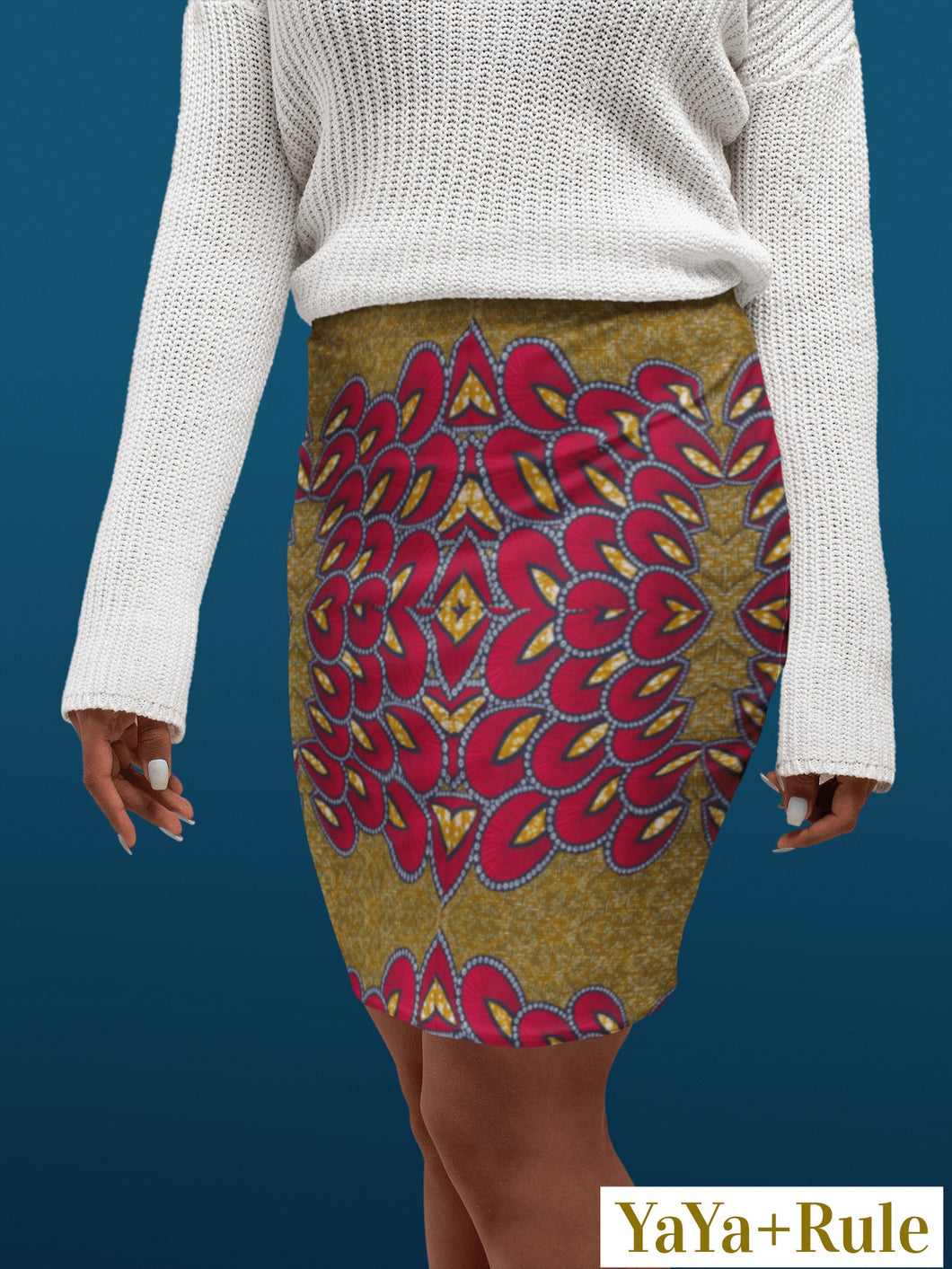 Red Gold African Print Pencil Skirt YaYa+Rule