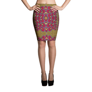 Red Gold African Print Pencil Skirt YaYa+Rule
