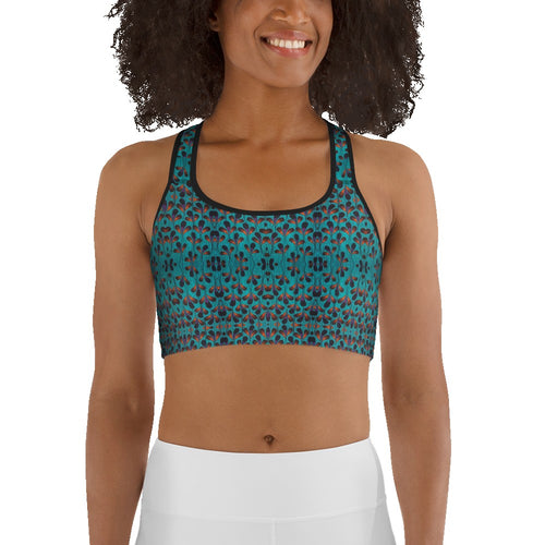 Teal Black Feather African Print Sports bra YaYa+Rule