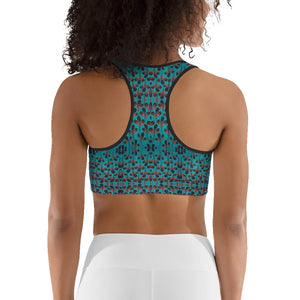 Teal Black Feather African Print Sports bra YaYa+Rule