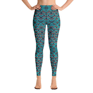 Teal Black Feather African Print Yoga Leggings YaYa+Rule
