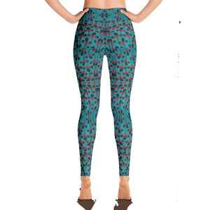 Teal Black Feather African Print Yoga Leggings YaYa+Rule