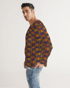 Yellow Blue Kente African Print Men's Long Sleeve Tee YaYa+Rule