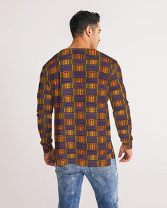 Yellow Blue Kente African Print Men's Long Sleeve Tee YaYa+Rule