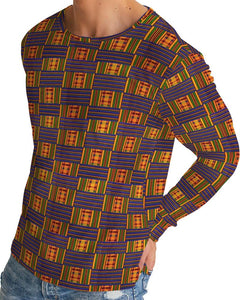 Yellow Blue Kente African Print Men's Long Sleeve Tee YaYa+Rule