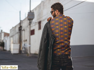 Yellow Blue Kente African Print Men's Long Sleeve Tee YaYa+Rule