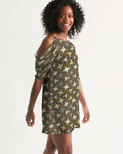 Load image into Gallery viewer, Yellow Brown African Print Women&#39;s Open Shoulder A-Line Dress YaYa+Rule