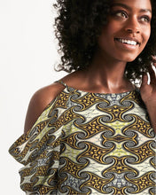 Load image into Gallery viewer, Yellow Brown African Print Women&#39;s Open Shoulder A-Line Dress YaYa+Rule
