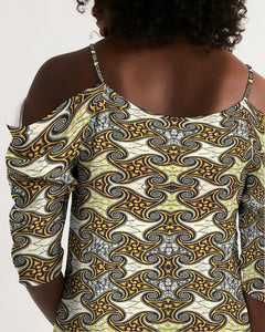 Yellow Brown African Print Women's Open Shoulder A-Line Dress YaYa+Rule