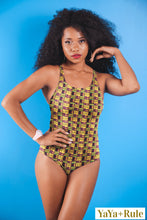Load image into Gallery viewer, Yellow Purple Kente African Print One-Piece Swimsuit YaYa+Rule