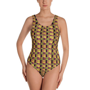 Yellow Purple Kente African Print One-Piece Swimsuit YaYa+Rule