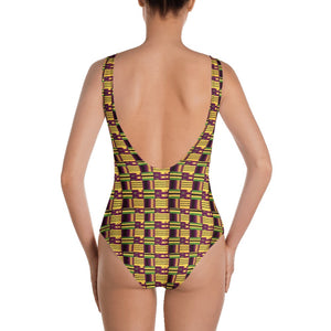 Yellow Purple Kente African Print One-Piece Swimsuit YaYa+Rule
