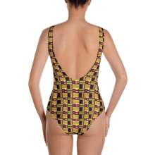 Load image into Gallery viewer, Yellow Purple Kente African Print One-Piece Swimsuit YaYa+Rule