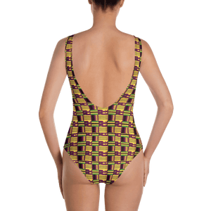 Yellow Purple Kente African Print One-Piece Swimsuit YaYa+Rule