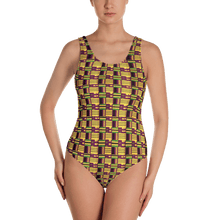 Load image into Gallery viewer, Yellow Purple Kente African Print One-Piece Swimsuit YaYa+Rule