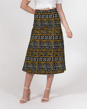Load image into Gallery viewer, Black Yellow Bogolan African Print Women&#39;s A-Line Midi Skirt