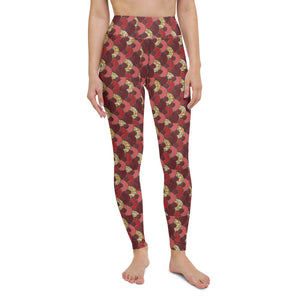 Red Mustard Scalloped African Print Yoga Leggings