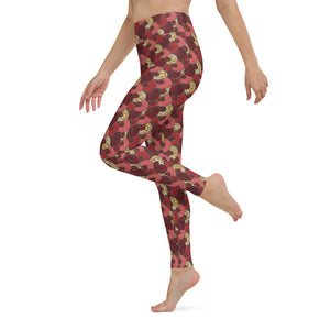 Red Mustard Scalloped African Print Yoga Leggings