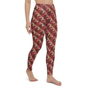 Red Mustard Scalloped African Print Yoga Leggings
