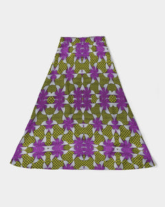 Yellow purple African Print Women's A-Line Midi Skirt