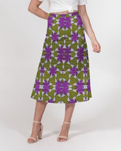 Load image into Gallery viewer, Yellow purple African Print Women&#39;s A-Line Midi Skirt