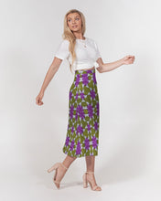 Load image into Gallery viewer, Yellow purple African Print Women&#39;s A-Line Midi Skirt