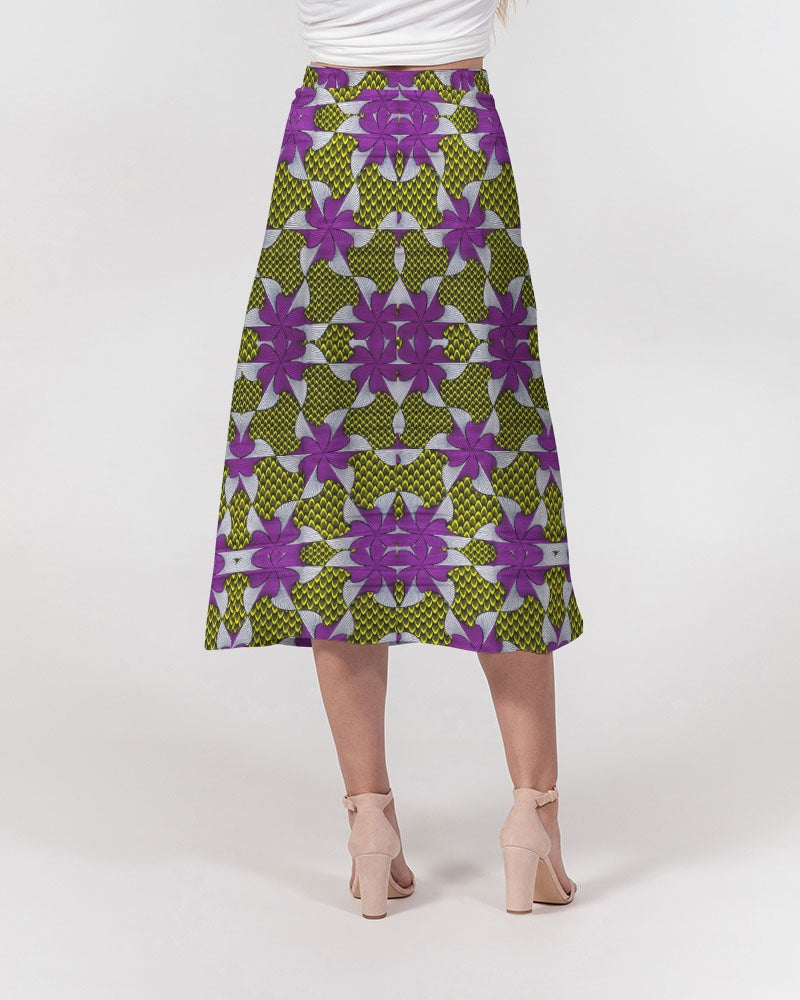 Yellow purple African Print Women's A-Line Midi Skirt