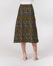 Load image into Gallery viewer, Black Yellow Bogolan African Print Women&#39;s A-Line Midi Skirt